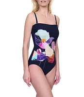 Gottex Enchanted Sun Floral Print Strapless Neck Tummy Control One Piece Swimsuit