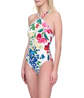 Gottex Garden Dream High Neck Twist Halter Tummy Control One Piece Swimsuit