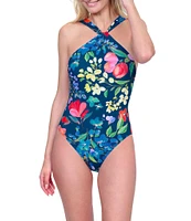 Gottex Garden Dream High Neck Twist Halter Tummy Control One Piece Swimsuit