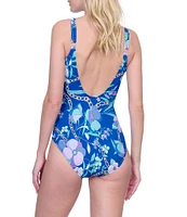 Gottex Memories Of Capri Floral Print V-Neck Tummy Control Surplice Tank One Piece Swimsuit