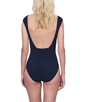 Gottex Monte Carlo Solid Square Neck Cap Sleeves Underwire Tummy Control One Piece Swimsuit