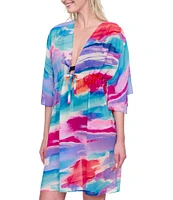 Gottex Palma De Mallorca Plunge V-Neck Tie Waist Swim Cover-Up Dress
