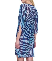 Gottex Semi-Sheer Animal Print V-Neck Self Tie Belt Swim Cover-Up Dress