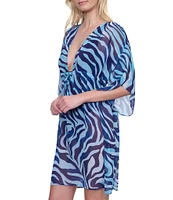 Gottex Semi-Sheer Animal Print V-Neck Self Tie Belt Swim Cover-Up Dress