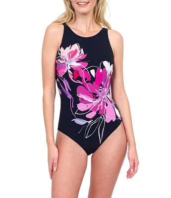 Gottex Water Lily High Neck Mastectomy Friendly One Piece Swimsuit