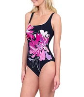 Gottex Water Lily Square Neck Tummy Control One Piece Swimsuit
