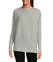 Greige Boat Neckline Long Dolman Sleeve Lurex Sweater