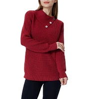 Greige Button Front Folder Over Neckline Long Sleeve Sweater