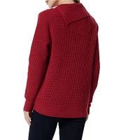 Greige Button Front Folder Over Neckline Long Sleeve Sweater