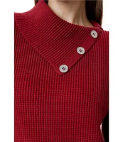 Greige Button Front Folder Over Neckline Long Sleeve Sweater