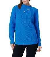 Greige Button Front Folder Over Neckline Long Sleeve Sweater