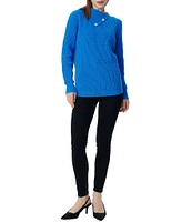 Greige Button Front Folder Over Neckline Long Sleeve Sweater