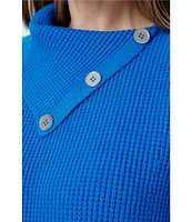 Greige Button Front Folder Over Neckline Long Sleeve Sweater