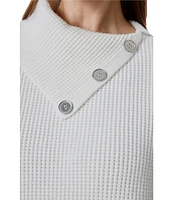 Greige Button Front Folder Over Neckline Long Sleeve Sweater