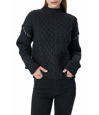 Greige Cable Round Neck Long Sleeve Sweater