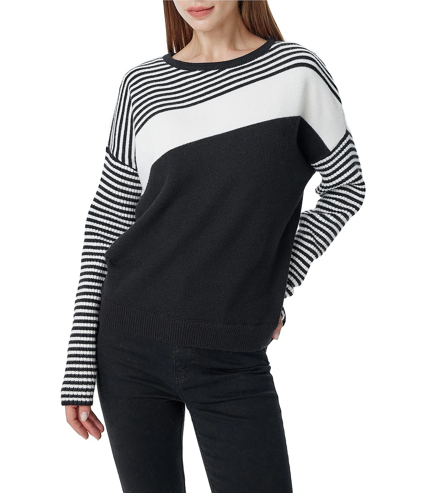 Greige Crewneck Striped Long Sleeve Sweater