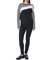 Greige Crewneck Striped Long Sleeve Sweater