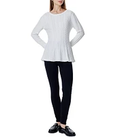 Greige Peplum Round Neck Long Sleeve Sweater