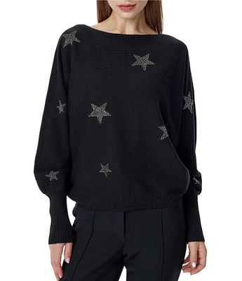 Greige Star Round Neck Dolman Long Sleeve Top