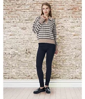 Greige Stitch Collar Long Sleeve Sweater