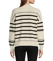 Greige Stripe Stand Neck Long Sleeve Sweater