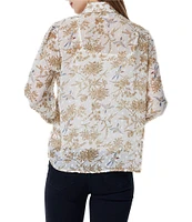 Greige Woven Printed Collared Long Sleeve Button Down Top