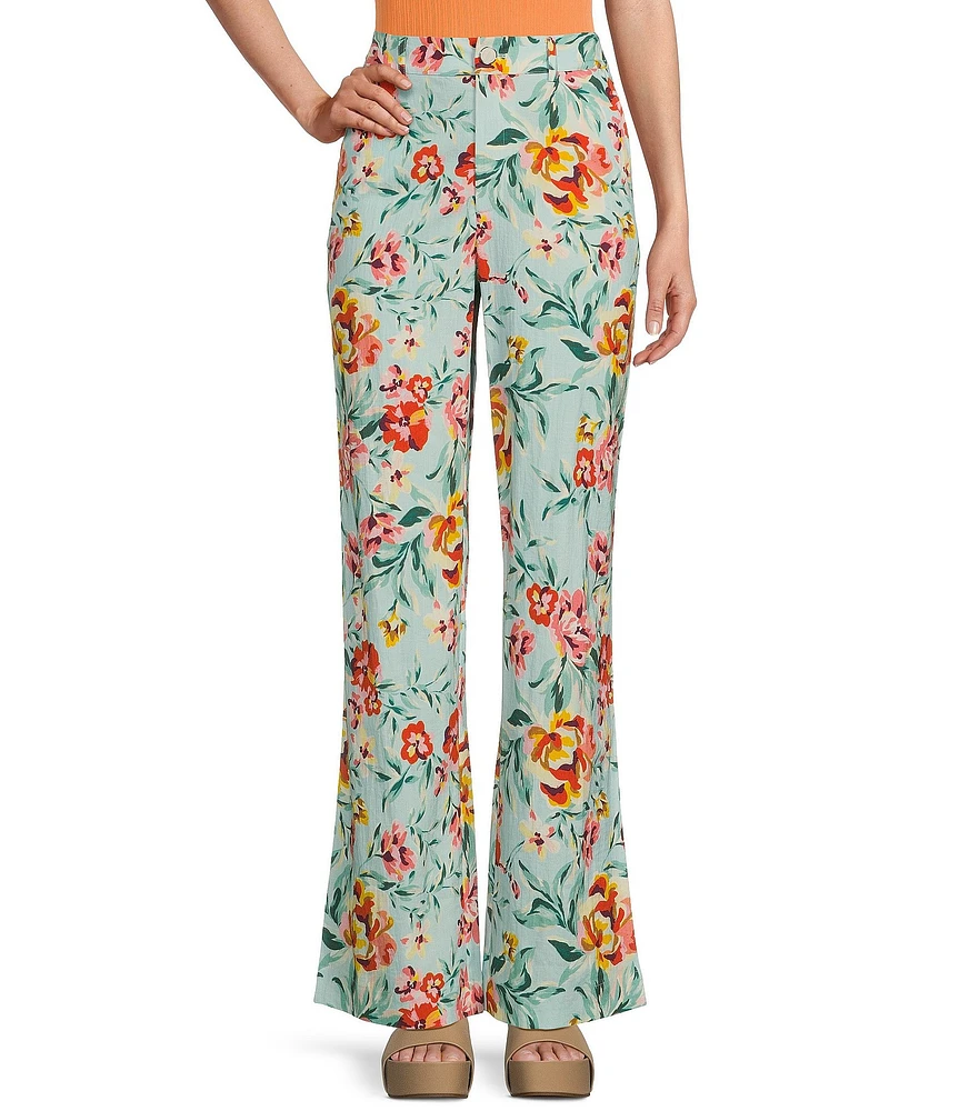 Guess Adele High Rise Floral Print Straight Leg Pants