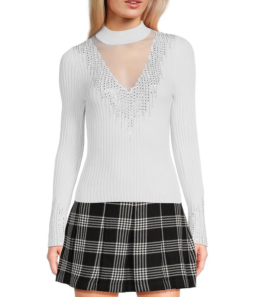 Guess Alice Rhinestone-Embellished High Neck Sweater