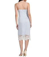 Guess Aria Sleeveless Lace Trimmed Denim Sheath Midi Dress