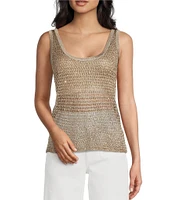 Guess Ava Sleeveless Sequin-Embellished Open-Stitch Tank Top