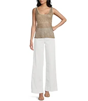 Guess Ava Sleeveless Sequin-Embellished Open-Stitch Tank Top