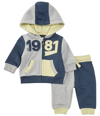 Guess Baby Boys 3-24 Months Long Sleeve #double;1981#double; Color Block Hoodie & Matching Jogger Pants Set