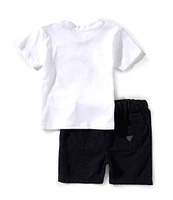 Guess Baby Boys 3-24 Months Short Sleeve Bear-Face-Graphic Knit T-Shirt & Linen-Blend Shorts Set