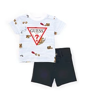 Guess Baby Boys 3-24 Months Short Sleeve Bear Printed T-Shirt & Denim-Look Knit Shorts Set