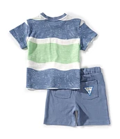 Guess Baby Boys Short Sleeve Mixed-Media T-Shirt & Solid Slub Jersey Shorts Set