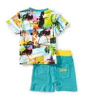 Guess Baby Boys 3-24 Months Short Sleeve Postcard-Printed T-Shirt & Coordinating Pull-On Shorts Set