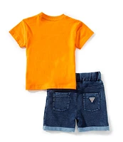 Guess Baby Boys 3-24 Months Short Sleeve Surfer Bear Knit T-Shirt & Denim-Look Knit Shorts Set