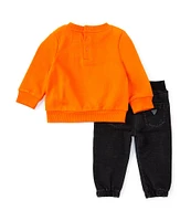 Guess Baby Boys Newborn-24 Months Long-Sleeve Bear French Terry Sweatshirt & Denim-Look Knit Pant Set