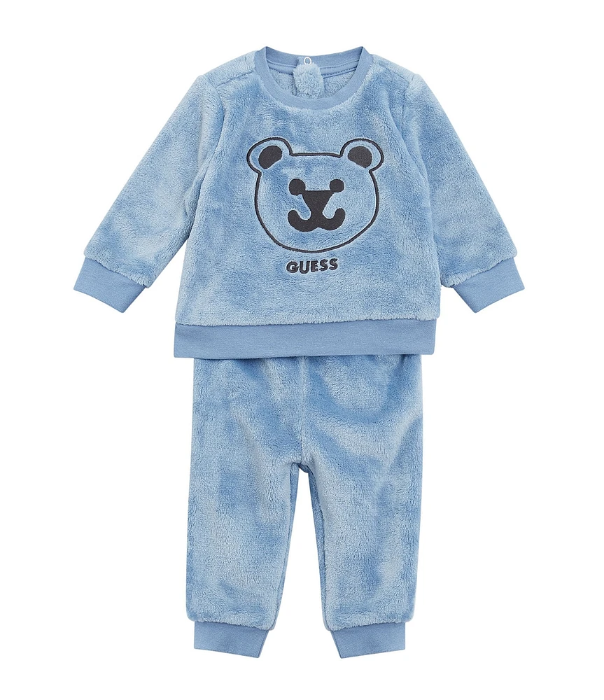 Guess Baby Boys Newborn-24 Months Long Sleeve Brushed Velour Active Top & Pant Set