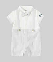 Guess Baby Boys Newborn-24 Months Short Sleeve Yarn-Dyed-Stripe Seersucker/Solid Woven Shortall