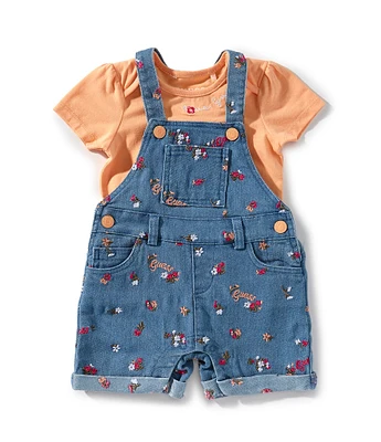 Guess Baby Girls 3-24 Months Bodysuit & Stretch Denim Knit Shortall Set