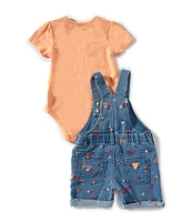 Guess Baby Girls 3-24 Months Bodysuit & Stretch Denim Knit Shortall Set