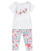 Guess Baby Girls 3-24 Months Glitter-Accented Logo/Puff-Print Tee & Floral Leggings Set