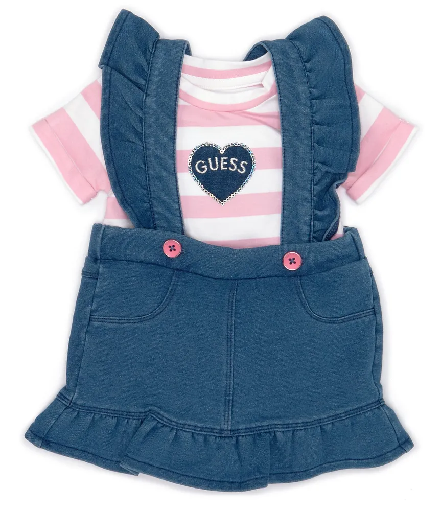 Guess Baby Girls 3-24 Months Sleeveless Knit Denim Jumper Dress & Short-Sleeve Striped Jersey Bodysuit