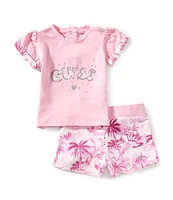 Guess Baby Girls 3-24 Months Sparkle Guess Embroidered Short Sleeve T-Shirt & Short Set