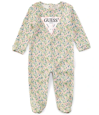 Guess Baby Girls Newborn-12 Months Floral Long Sleeve Guess Logo Graphic Coverall