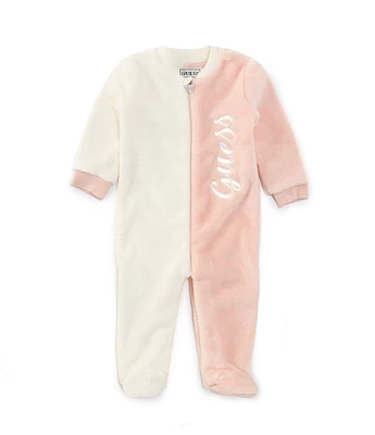 Guess Baby Girls Newborn-12 Months Long Sleeve Color Block Plush Velour Footie Coverall