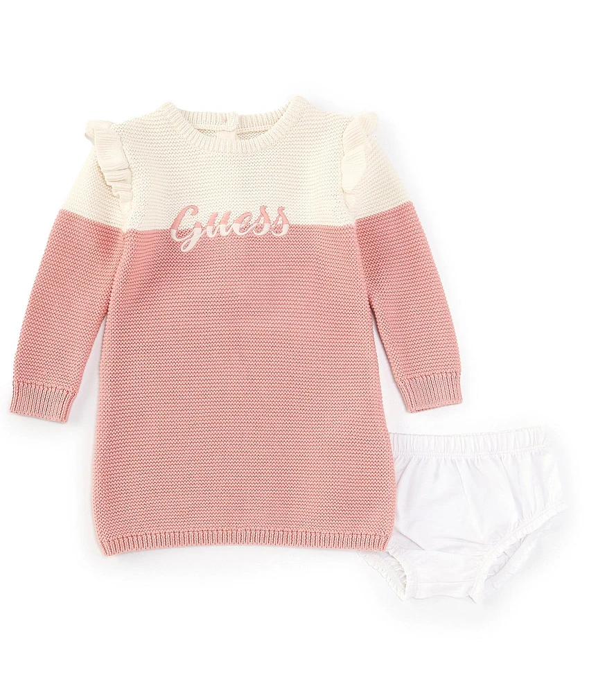 Guess Baby Girls Newborn-12 Months Long Sleeve Colorblock Knit Sheath Dress