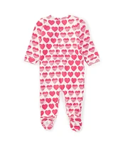 Guess Baby Girls Newborn-12 Months Long-Sleeve Heart-Printed Footed Coverall