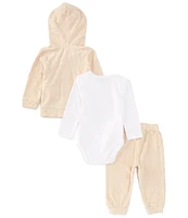 Guess Baby Girls Newborn-12 Months Long Sleeve Hooded Jacket & Matching Jogger Pants & Long Sleeve Jersey Bodysuit Set